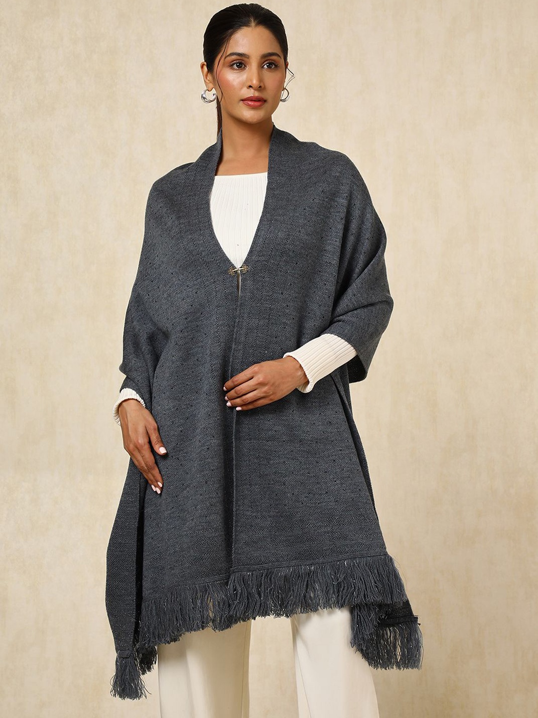 

Soch Women Ethnic Motifs Woven Design Acrylic Shawl, Charcoal