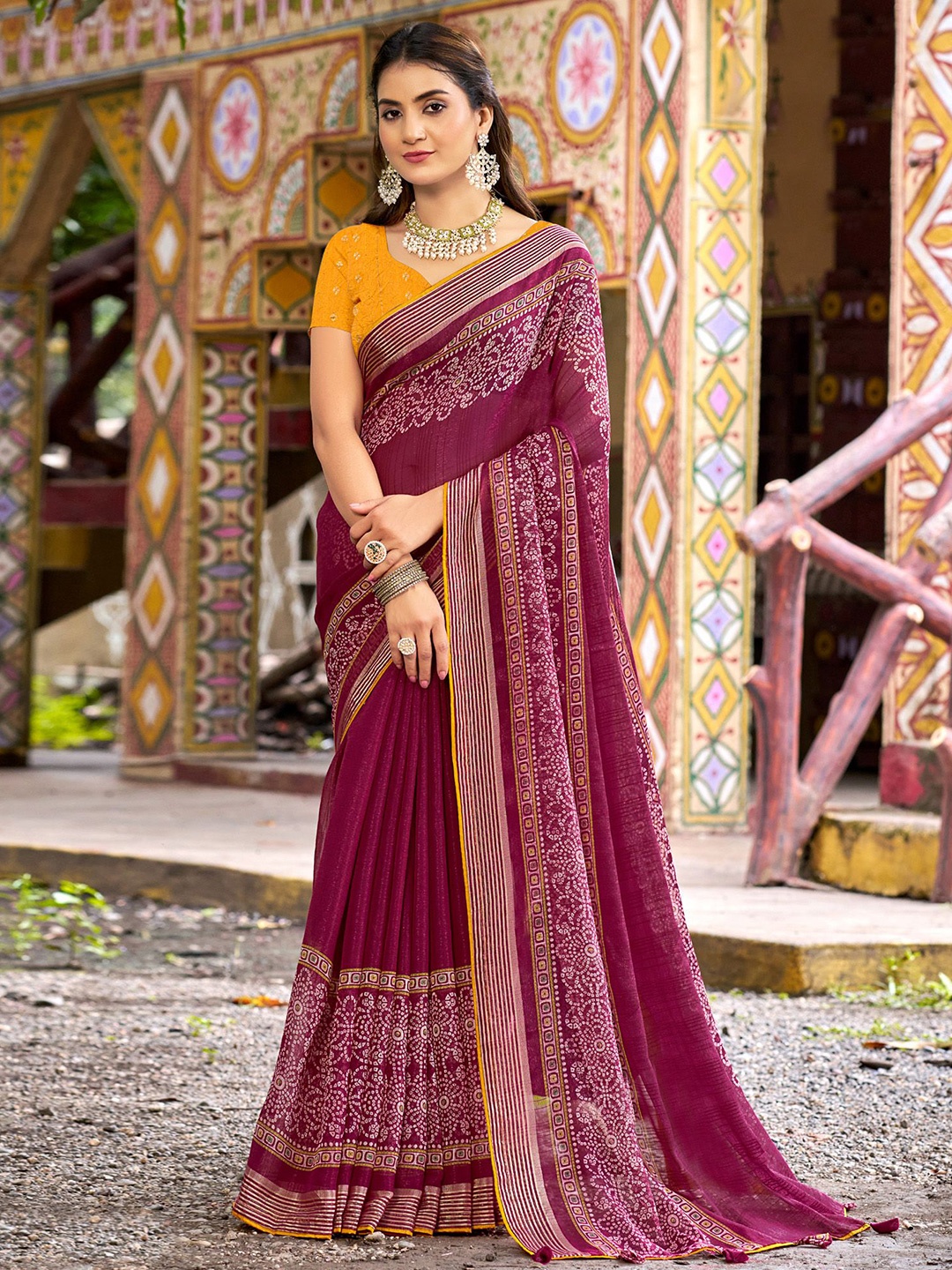 

Saree mall Women Bandhani Printed Sarees, Magenta