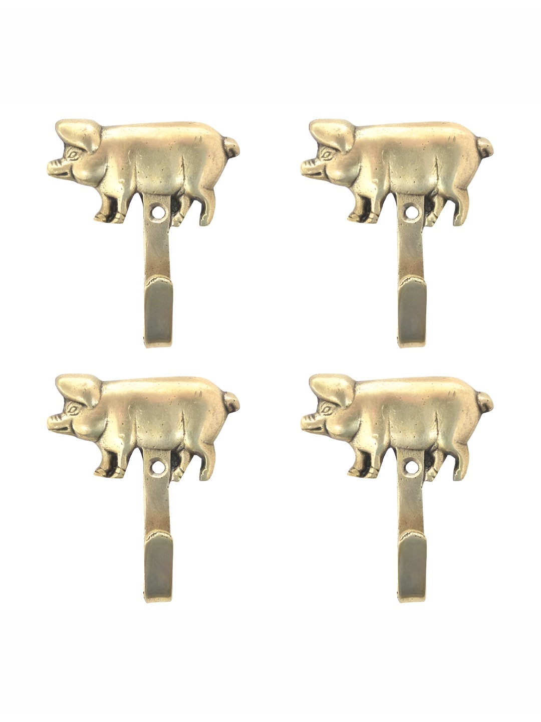 

IndianShelf Gold Toned 4 Pieces Brass Pig Wall Hooks Coat Hangers