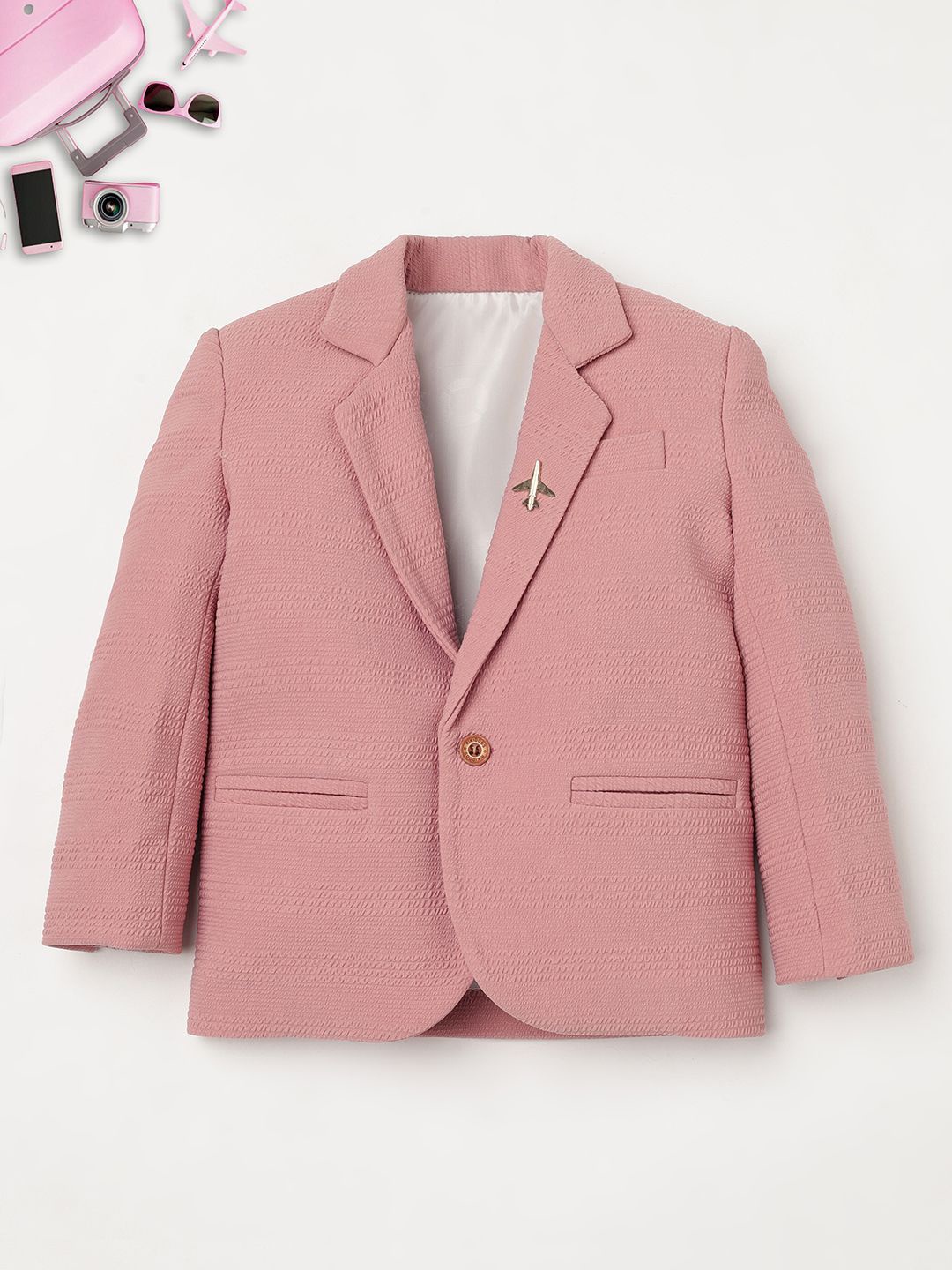 

Ridokidz Boys Single-Breasted Tailored Fit Blazer, Peach