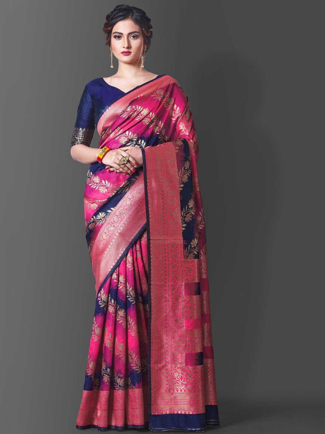 

Wuxi Woven Design Zari Pure Silk Banarasi Saree, Pink