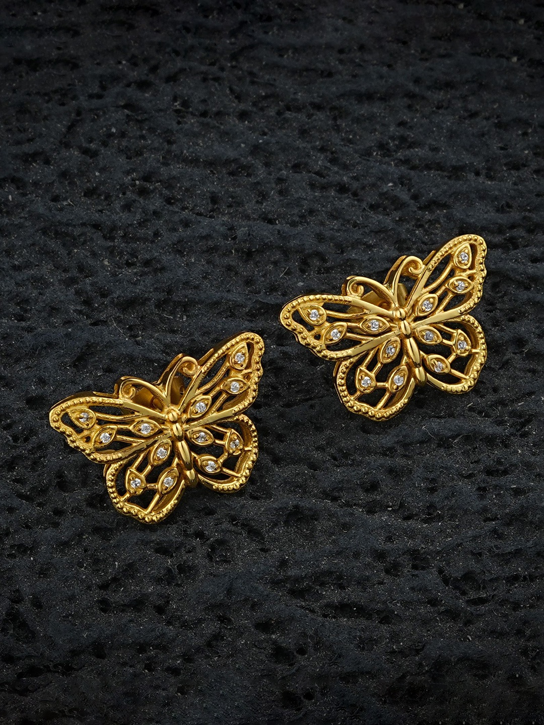 

TOTAPARI Gold-Plated Zircon Stone Studded Butterfly Shaped Studs