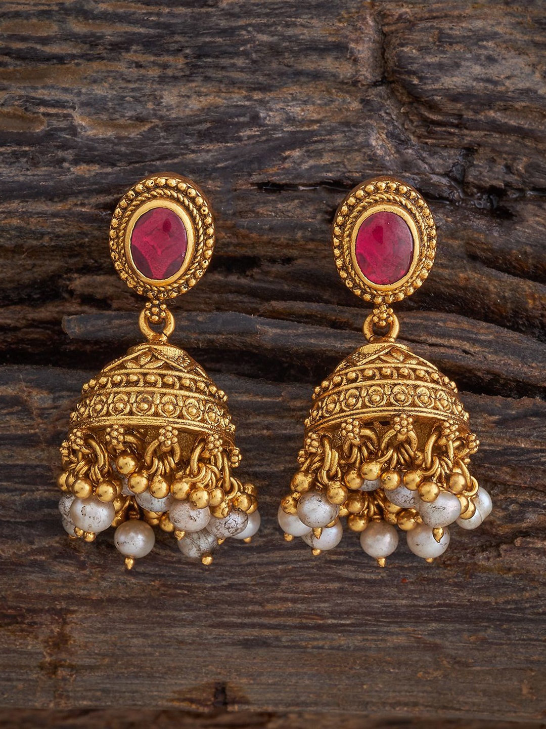 

Kushal's Fashion Jewellery 92.5 Pure Silver Gold Plated Artificial Stones Jhumkas Earrings