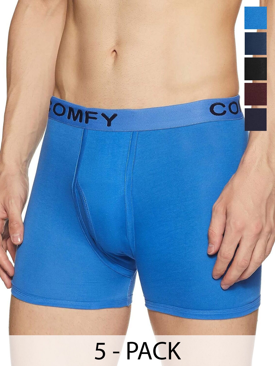 

AMUL COMFY Men Pack Of 5 Assorted Pure Cotton Trunks - Comfy-Plain-Trunk-OE-5-110, Blue