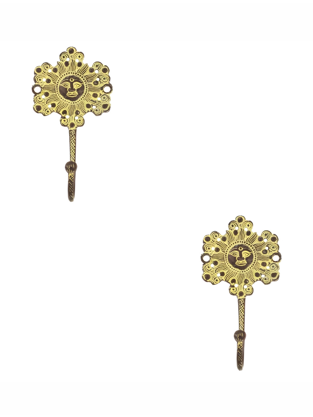 

IndianShelf Gold Toned 2 Pieces Sun Brass Ceramic Wall Hooks