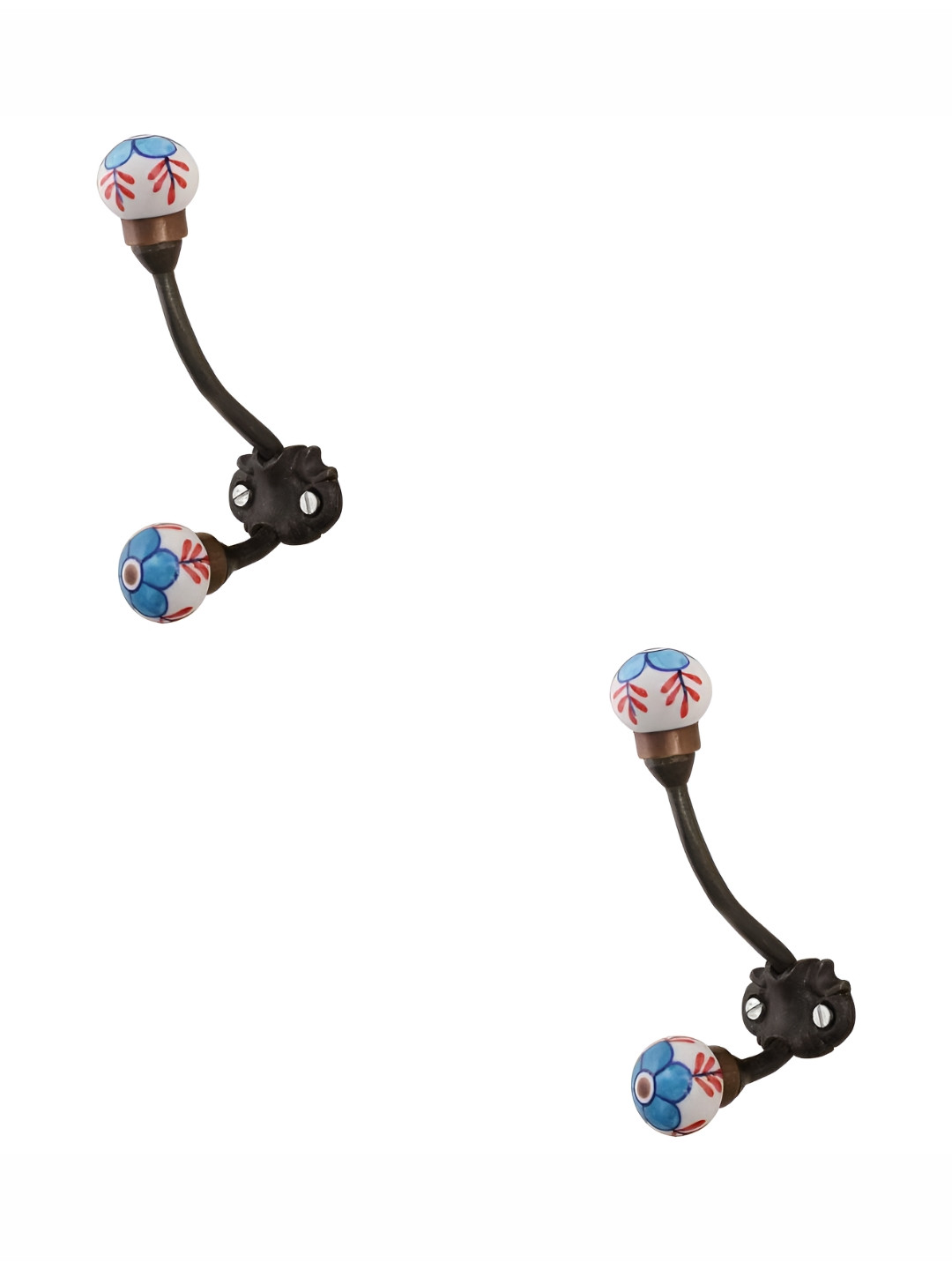 

IndianShelf Turquoise Blue 2 Piece Ceramic Leaf Key Hooks Hangers for Clothes Wall Mounted