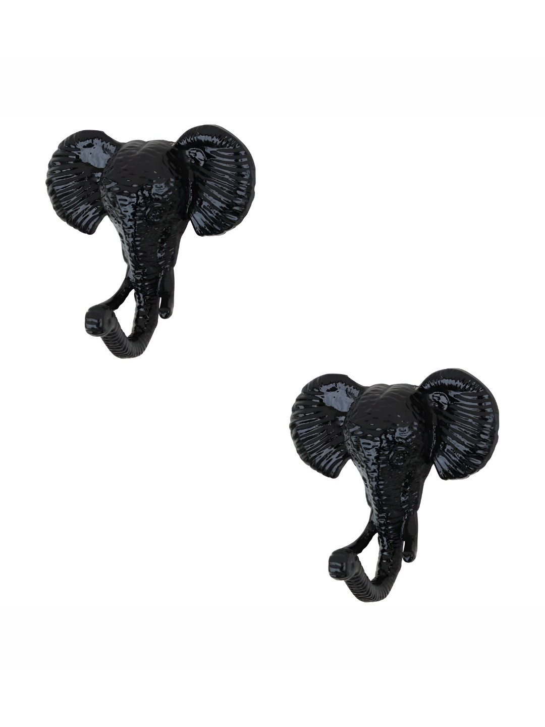 

IndianShelf Black 2 Pieces Iron Elephant Door Hangers Key Hooks