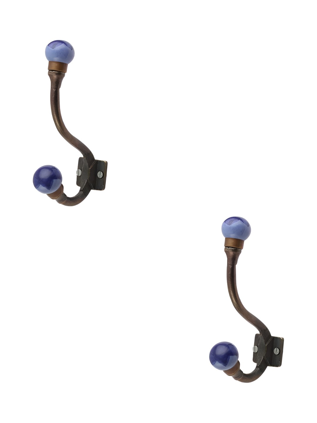 

IndianShelf Blue & Bronze 2 Pieces Printed Ceramic Wall Hooks