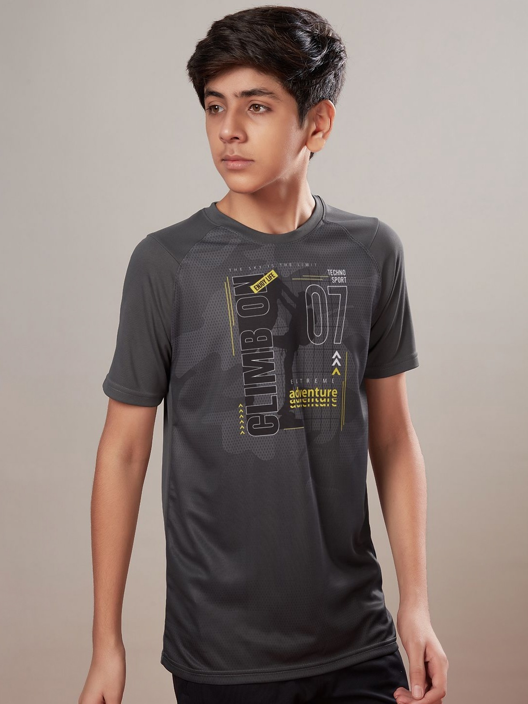 

Technosport Boys aw'24 UPF50 Typography Printed Sports T-shirt, Grey
