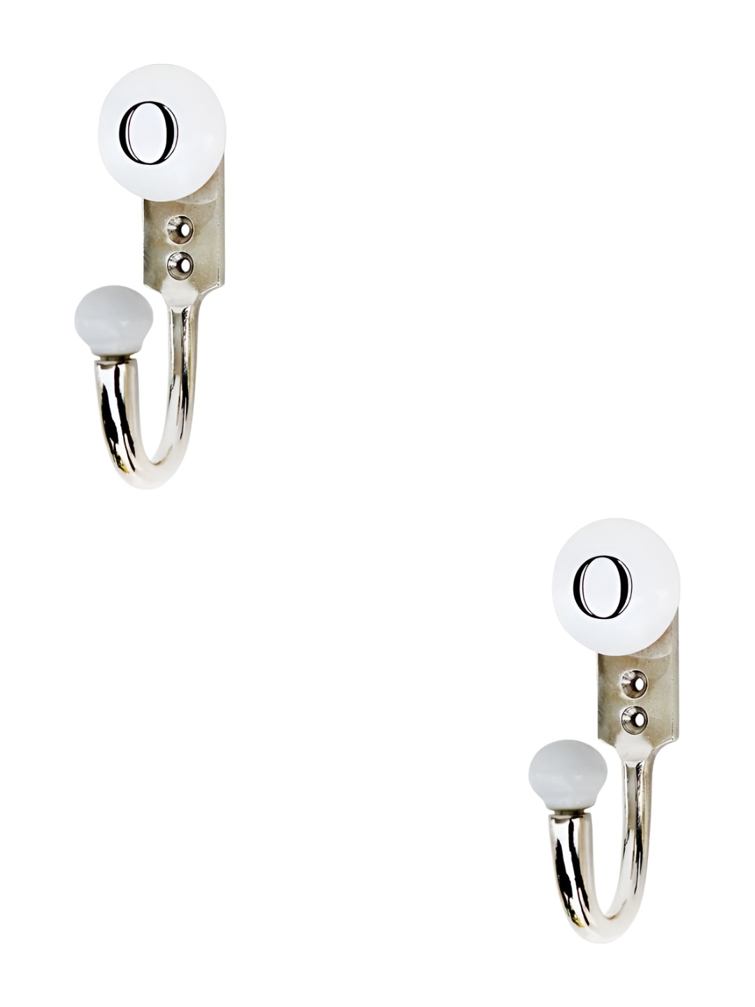 

IndianShelf White & Silver Toed 2 Piece O Letter Printed Ceramic & Zinc Wall Hooks