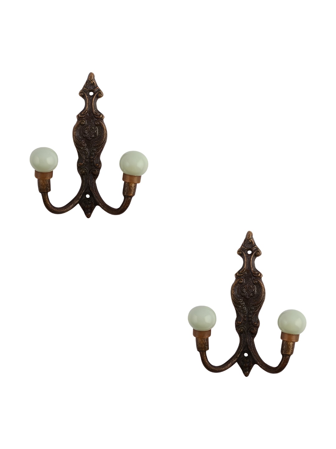 

IndianShelf Green & Bronze 2 Pieces Textured Ceramic Wall Hooks