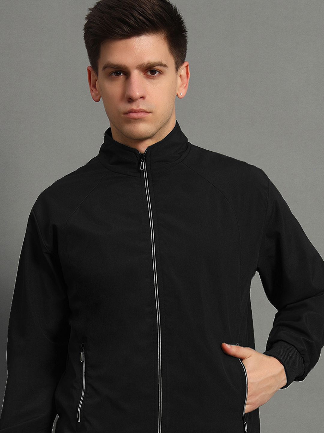 

GET GOLF Men Polyester Bomber Jacket, Black