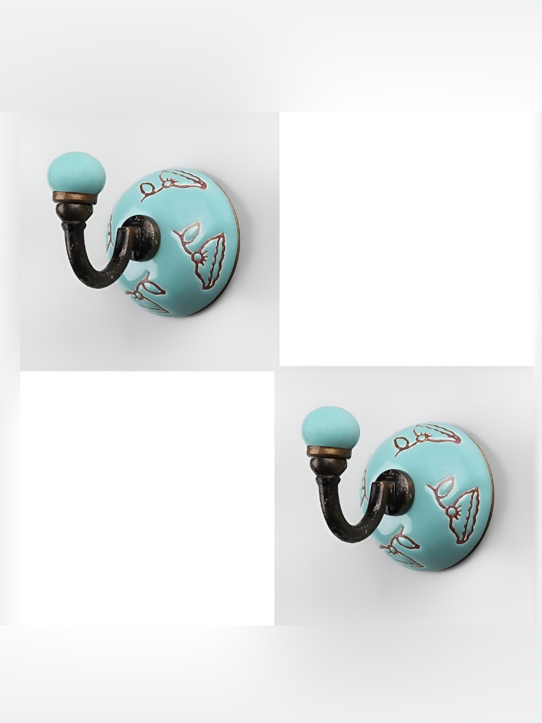 

IndianShelf Blue 2 Piece Floral Ceramic Wall Hooks