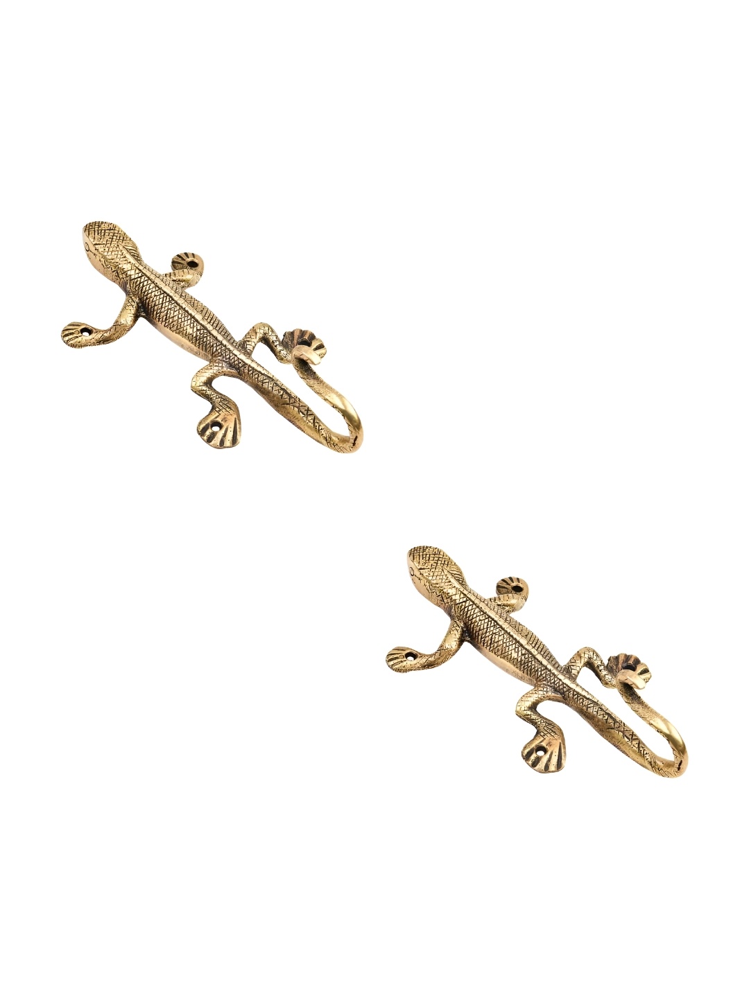 

IndianShelf Gold Toned 2 Pieces Lizard Textured Brass Wall Hooks