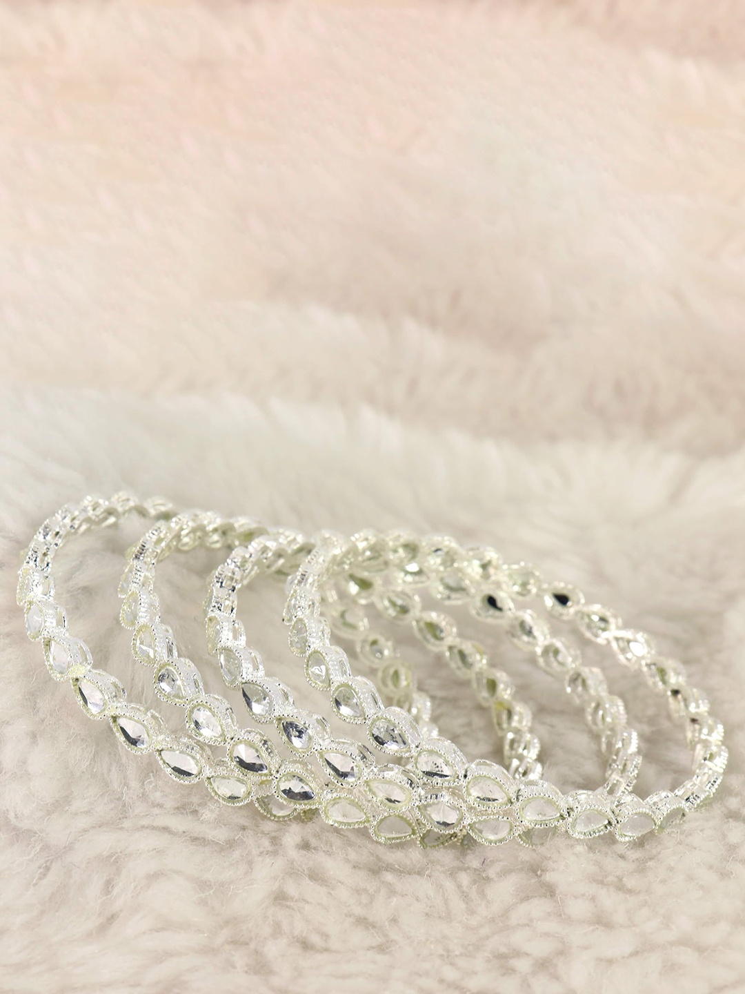 

Set of 4 Traditional Kundan Work Metal Bangles, Silver