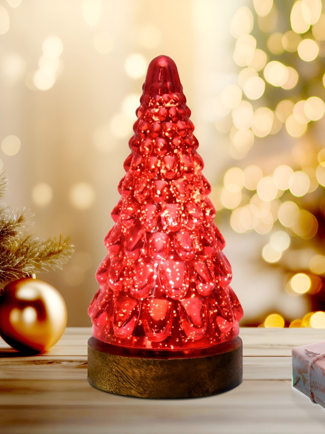 

Homesake Red Textured Glass Christmas Tree Table Lamp