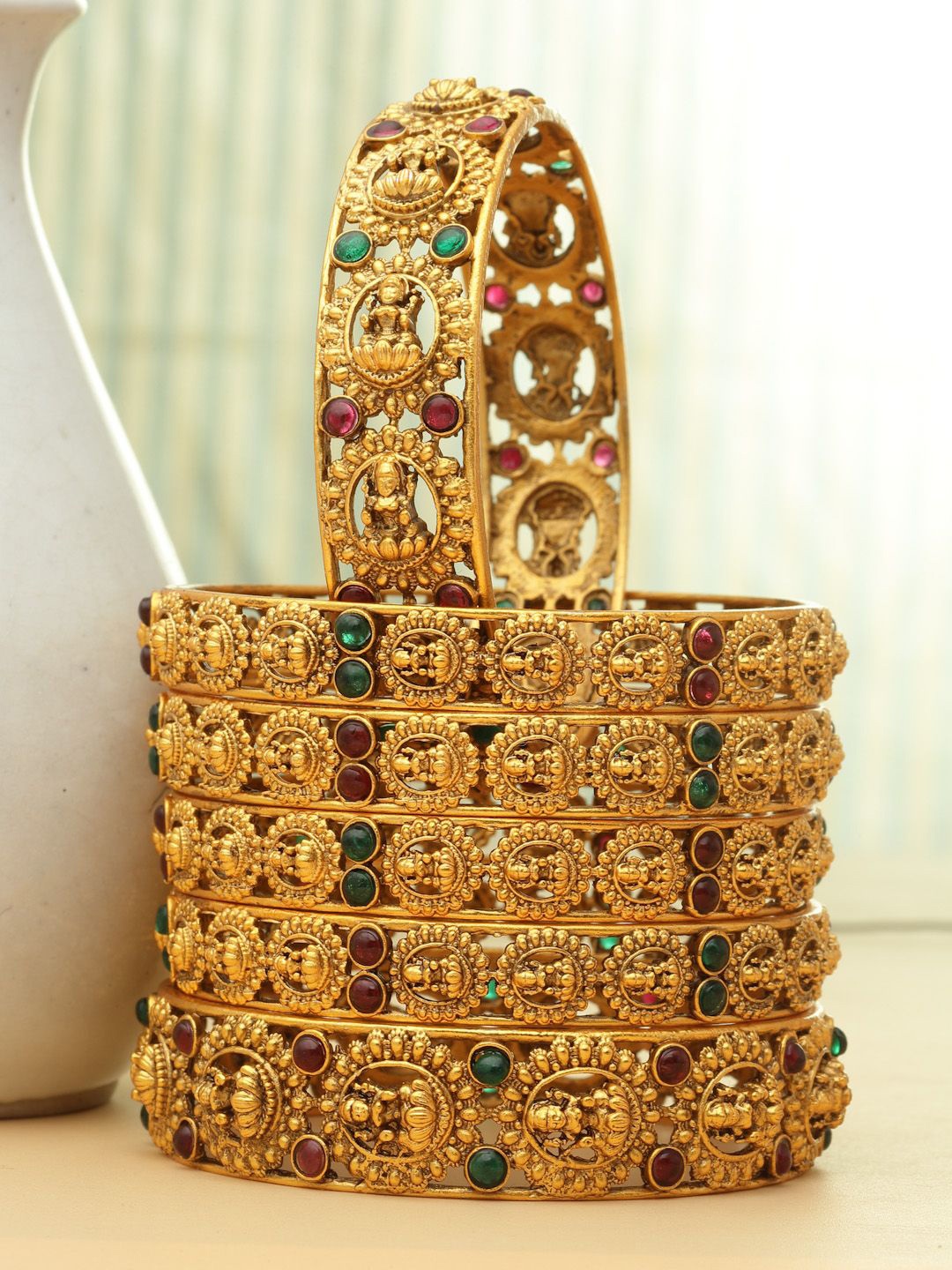 

PANASH- Set Of 6 24 CT Gold-Plated Handcrafted Antique Bangles