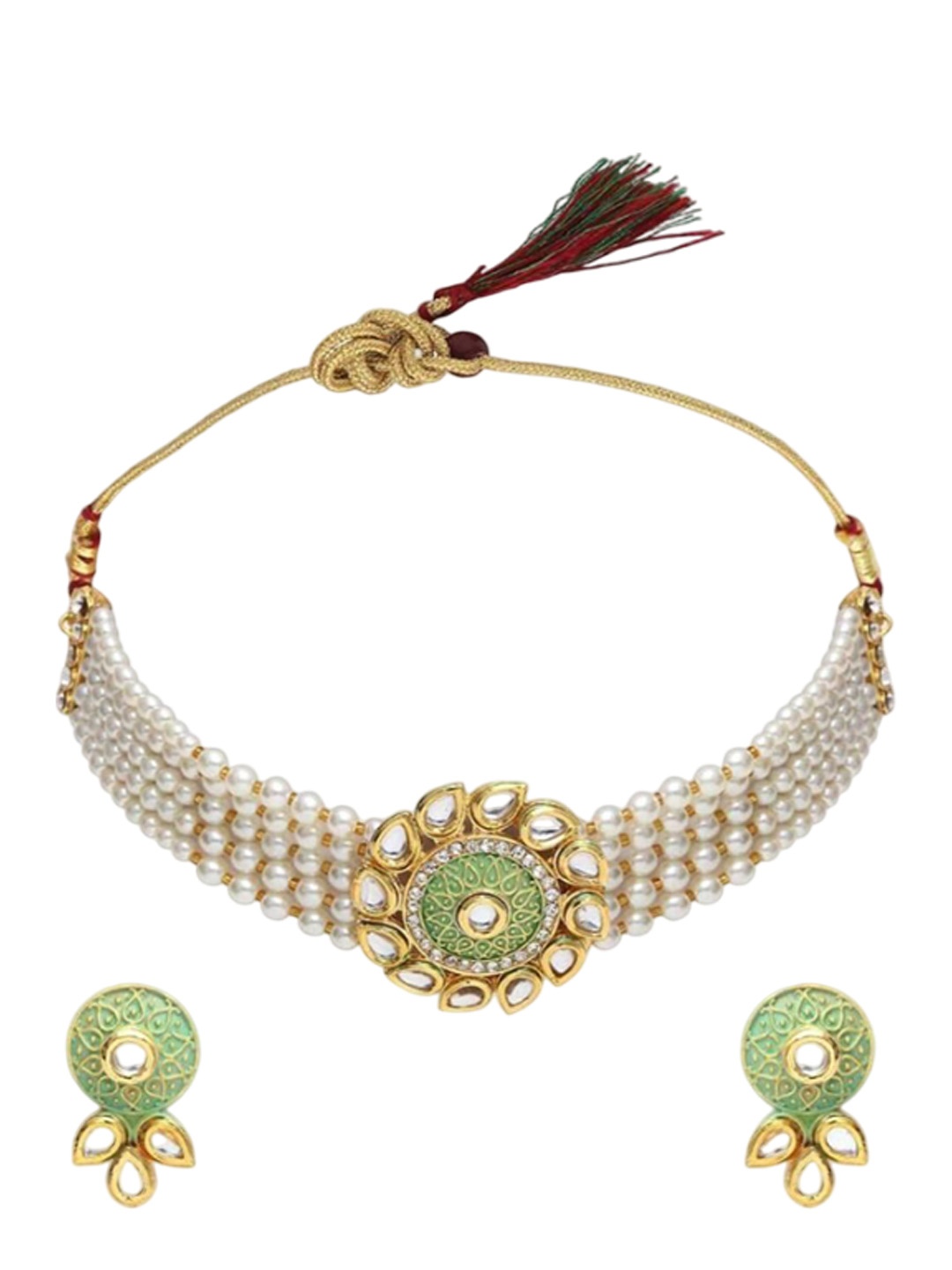 

Gyaan Jewels Artificial Stones and Beads Studded & Beaded Jewellery Set, Gold