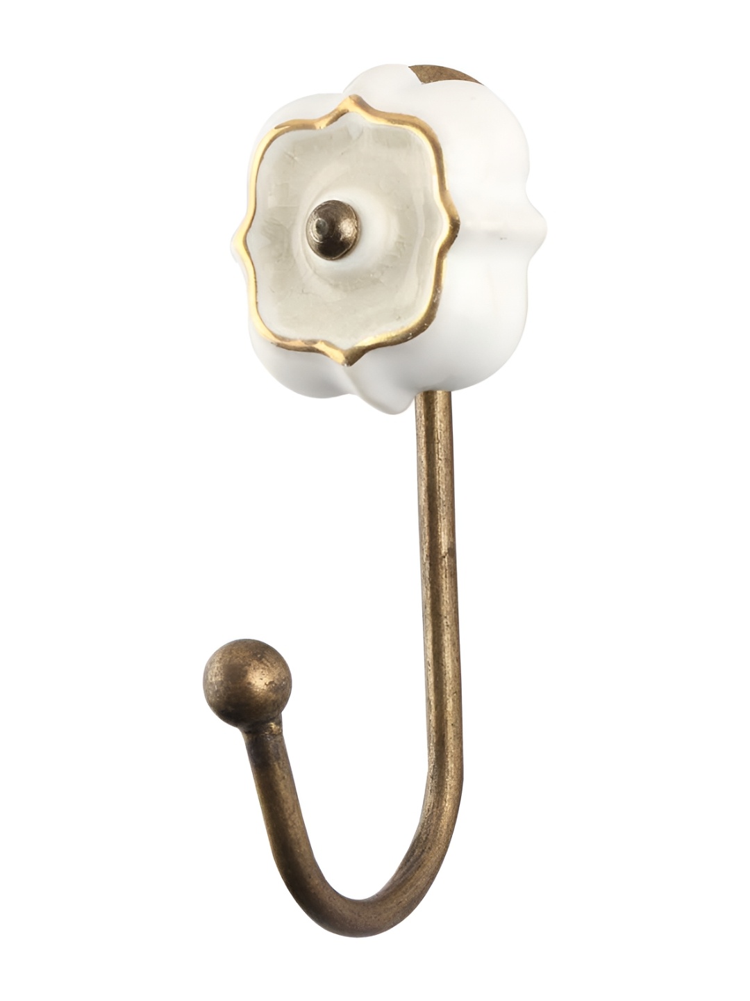

IndianShelf White & Gold Toned Textured Ceramic Wall Hook