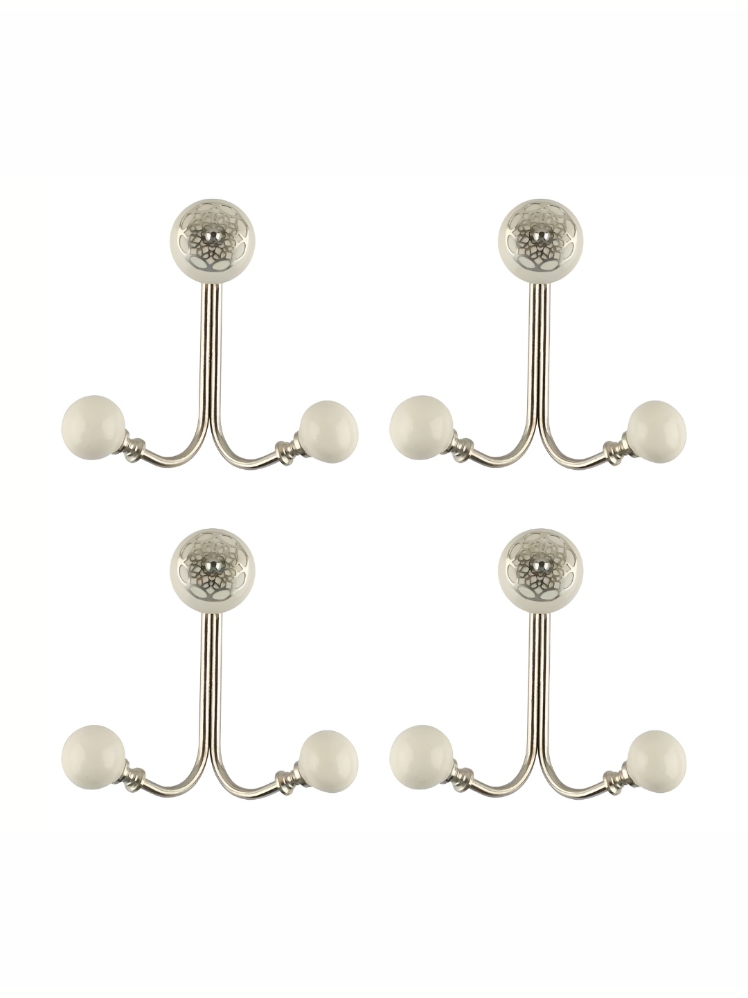 

IndianShelf Silver Toned & White 4 Pieces Ceramic Wall Hooks