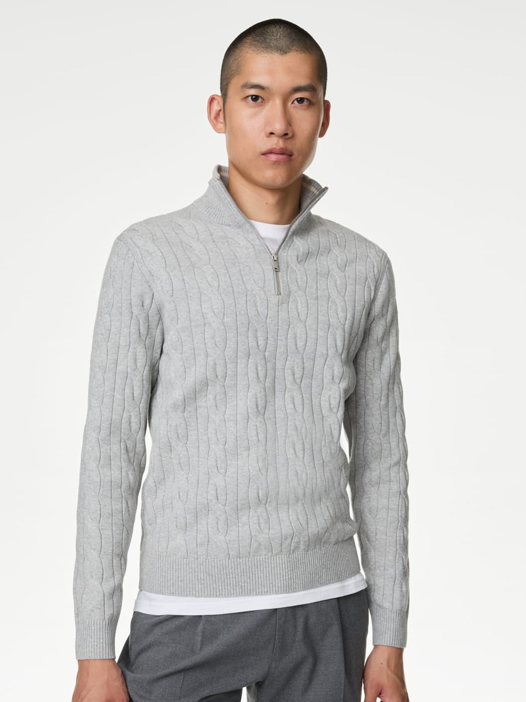 

Marks & Spencer Men Cable Knit Pullover, Grey