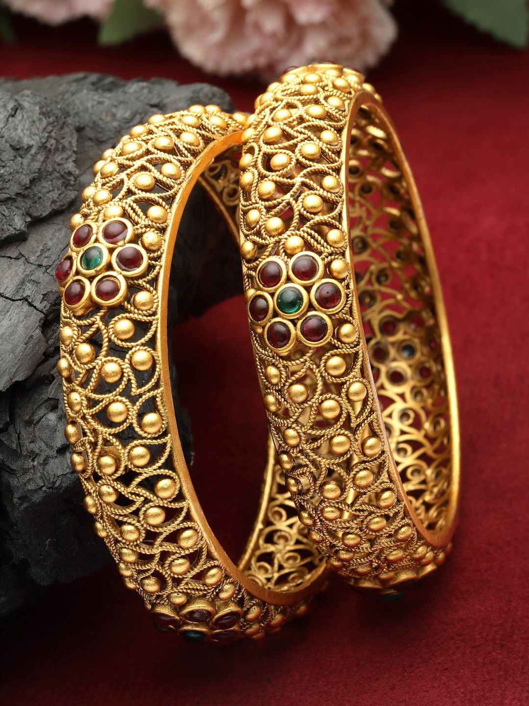 

PANASH Set Of 2 24 CT Gold-Plated Handcrafted Antique Bangles