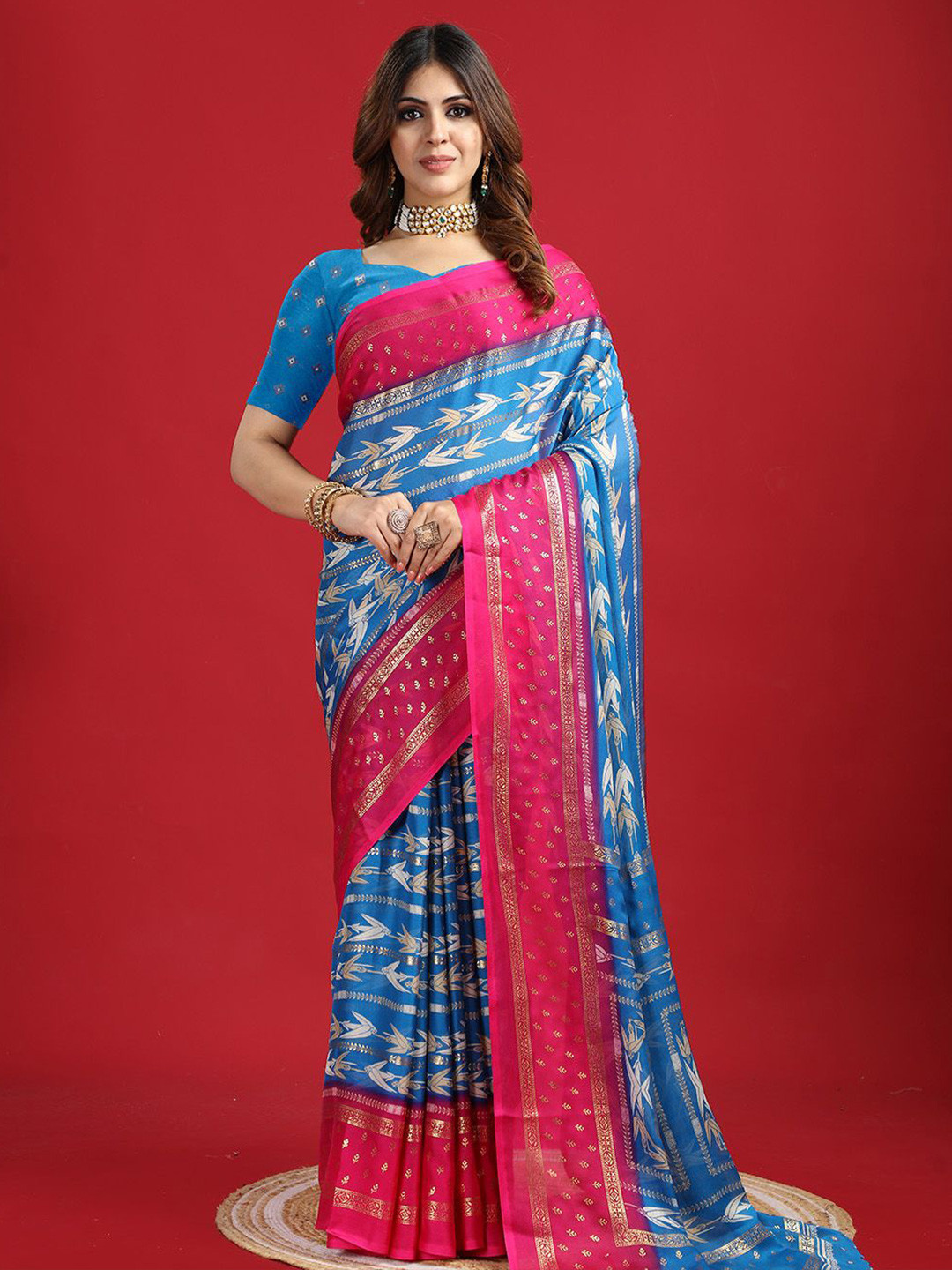 

A.V.M Prints Ethnic Motifs Woven Design Saree, Turquoise blue