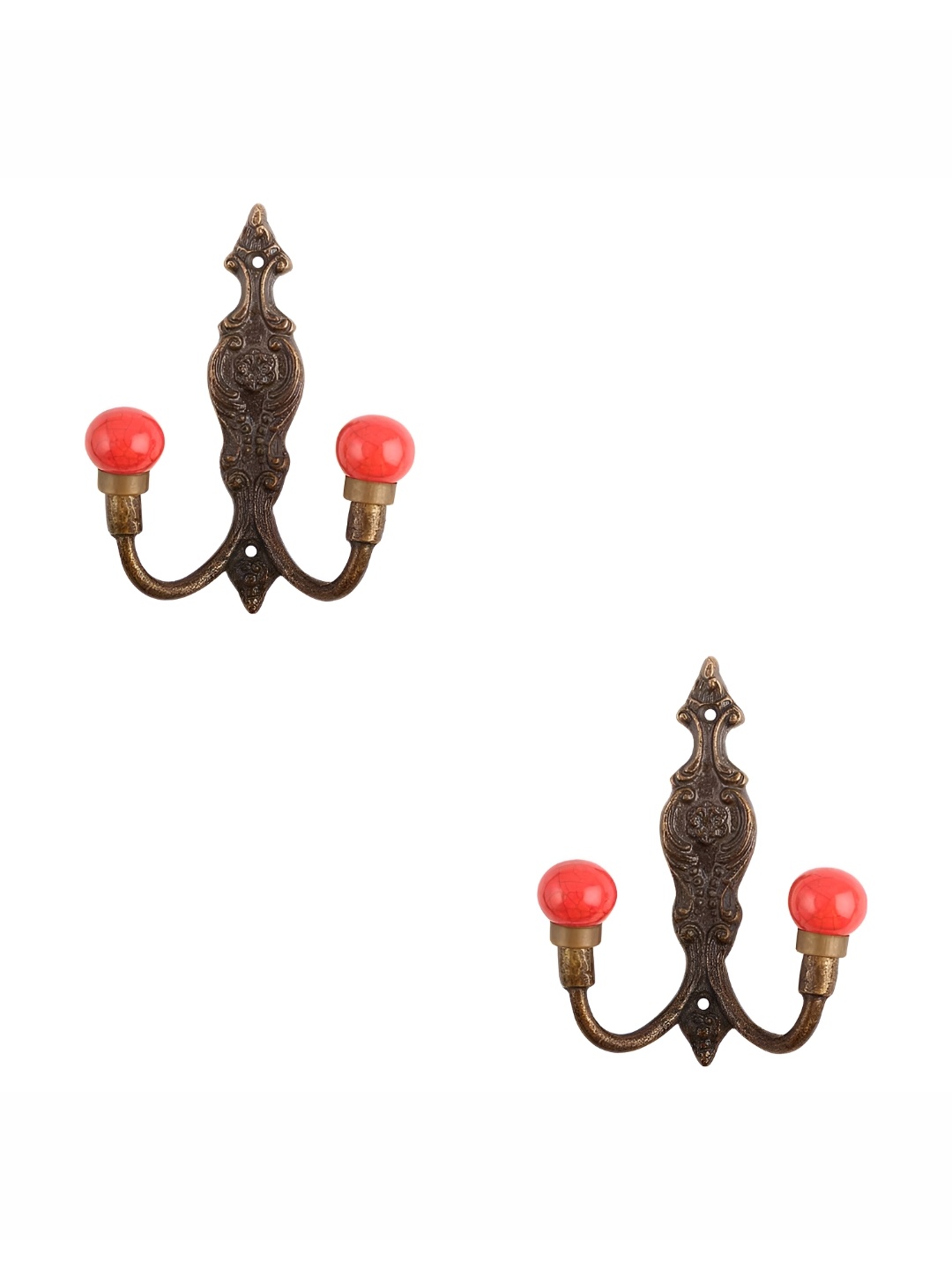 

IndianShelf Orange Colored & Bronze 2 Pieces Textured Ceramic Wall Hooks