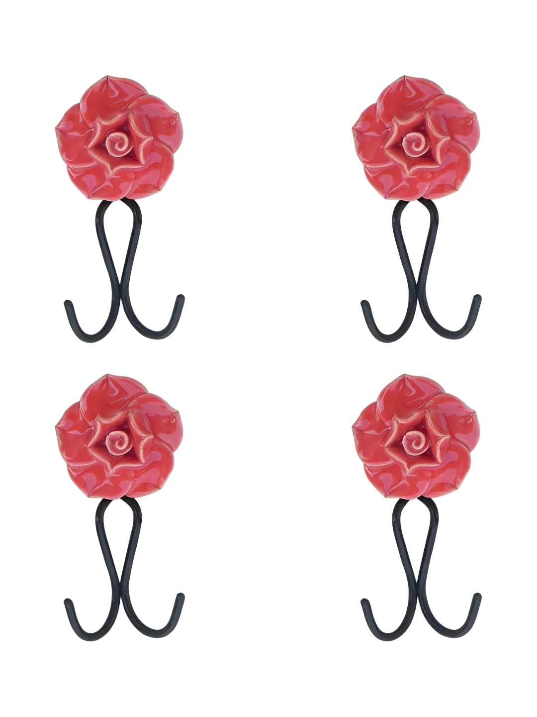 

IndianShelf Pink & Black 4 Pieces Rose Textured Ceramic Wall Hooks