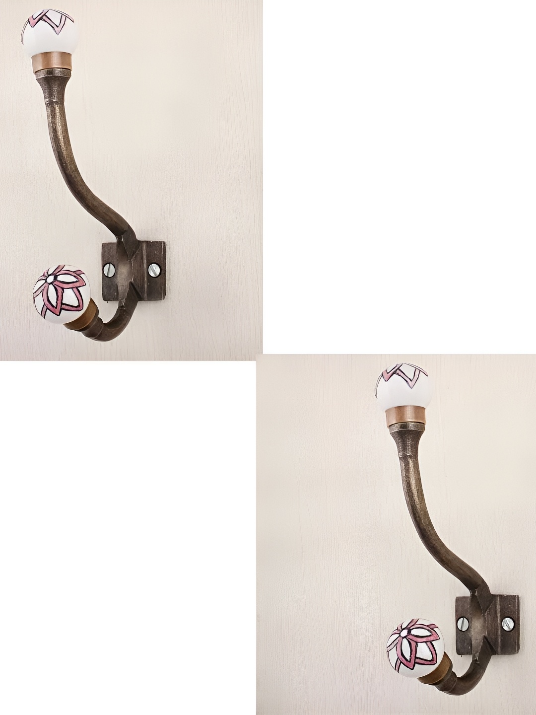 

IndianShelf Pink & Brown 2 Pieces Ceramic Floral Wall Hanger Key Hooks