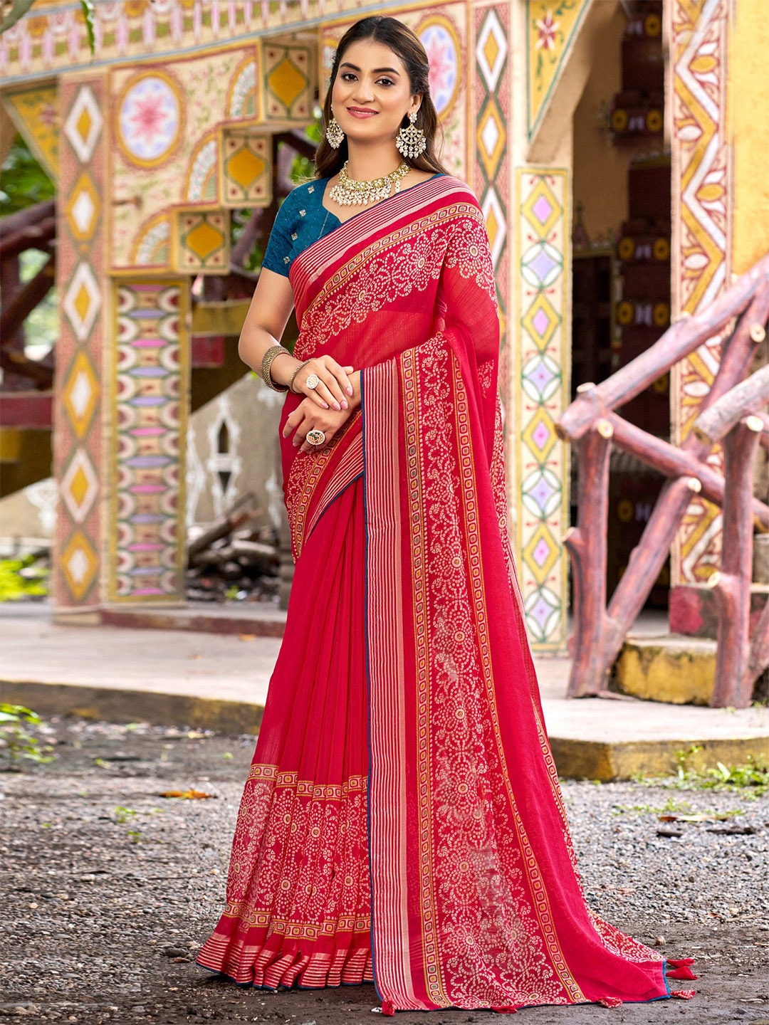 

Saree mall Bandhani Printed Bandhani Sarees, Red