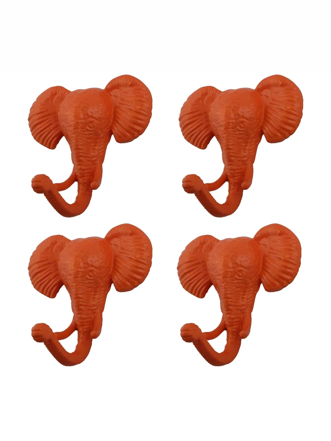 

IndianShelf Orange Colored 4 Pieces Elephant Textured Iron Wall Hooks