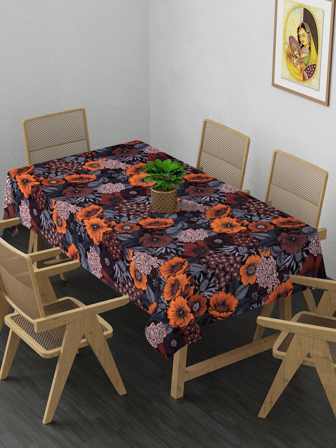 

Aura Black & Brown Floral Printed Cotton 6-Seater Table Cover