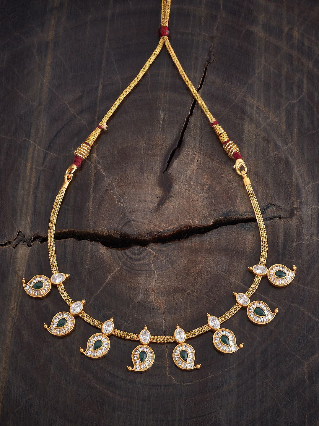 

Kushal's Fashion Jewellery 92.5 Pure Silver Gold-Plated Stone Studded Necklace