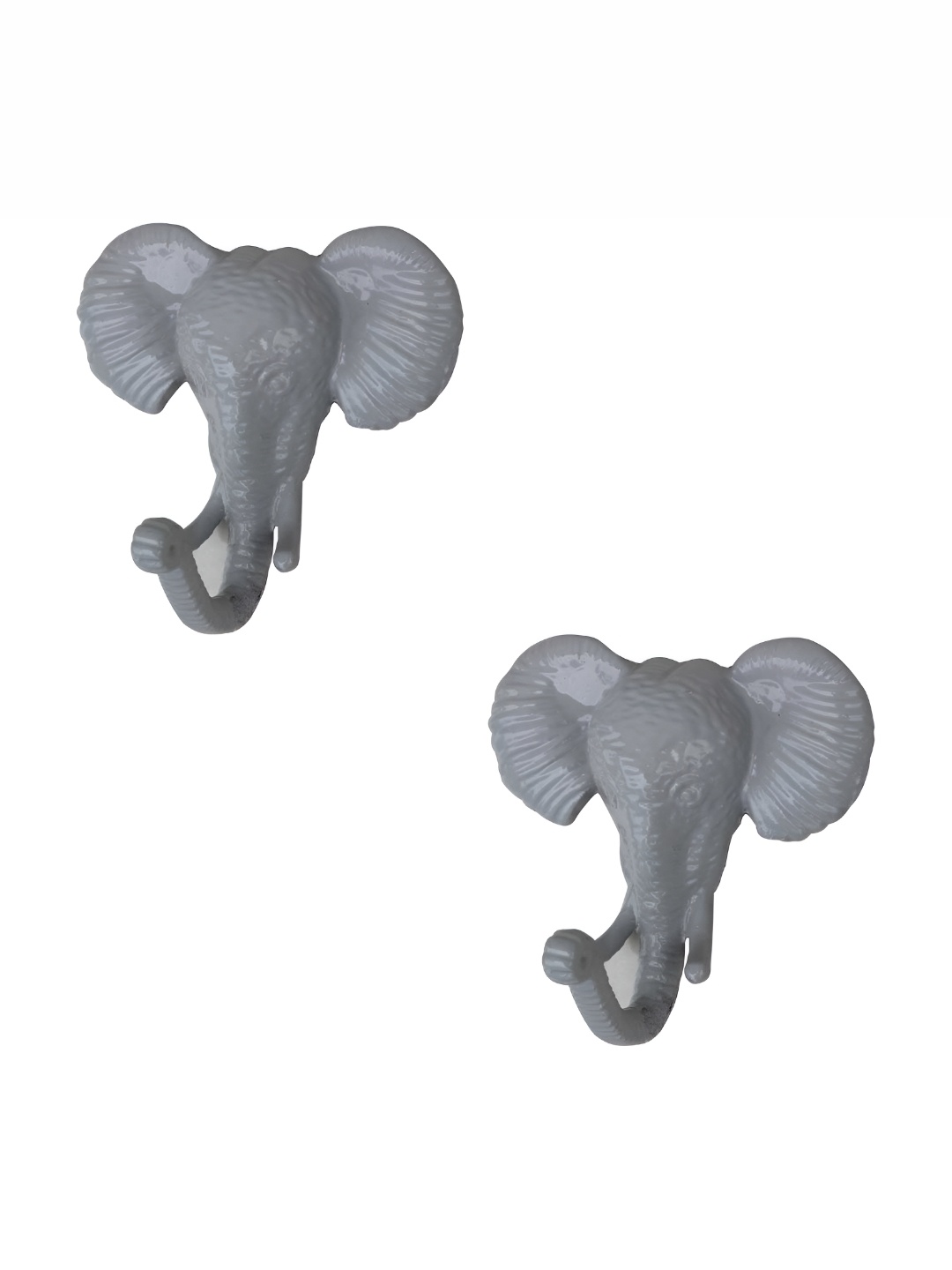 

IndianShelf Grey 2 Pieces Elephant Textured Iron Wall Hooks
