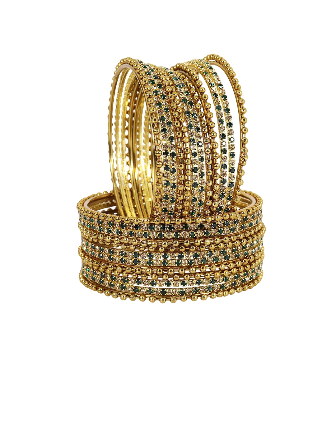 

ZULKA Set of 24 Gold-Plated Artificial Stones and Beads Studded Bangles, Silver