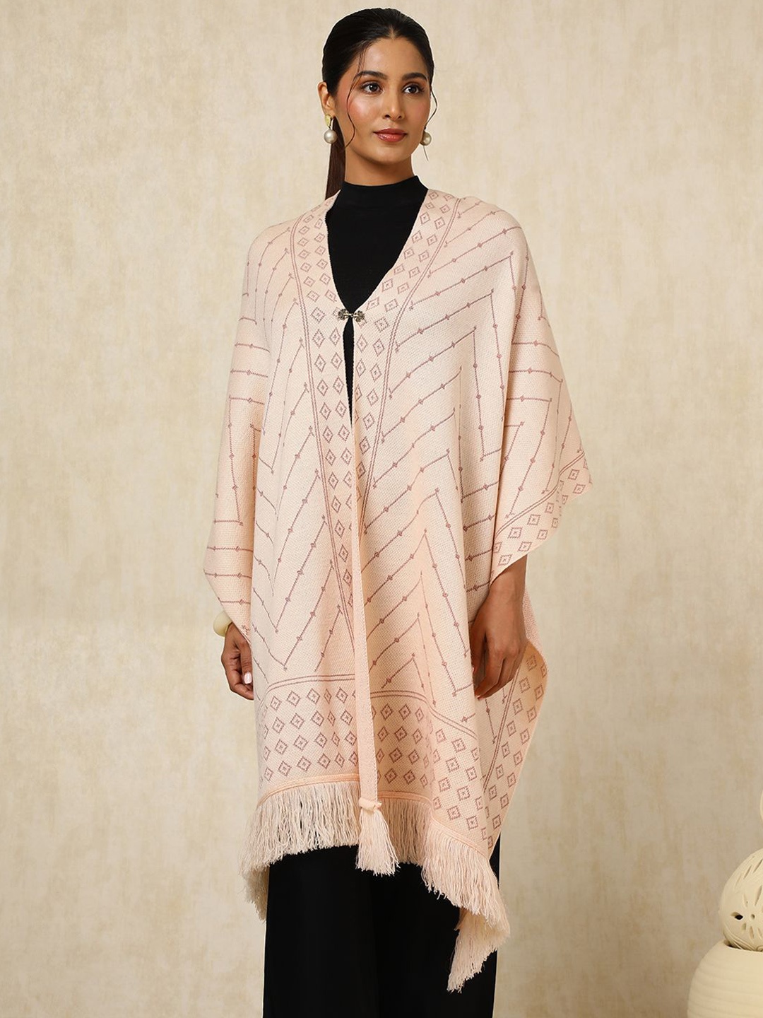 

Soch Women Striped Woven Design Acrylic Shawl, Peach