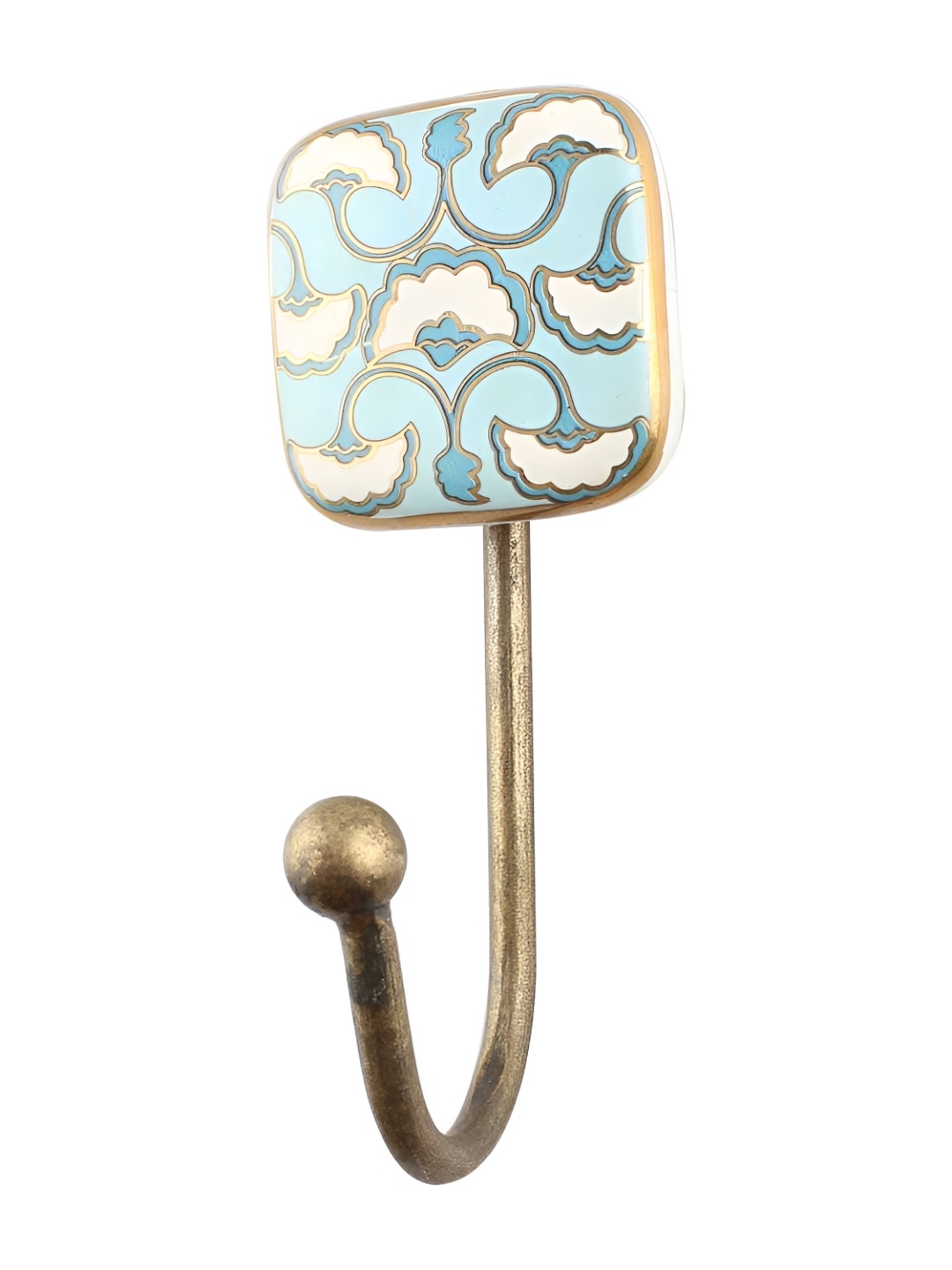 

IndianShelf Gold-Toned & Blue Floral Printed Ceramic Square Wall Hooks