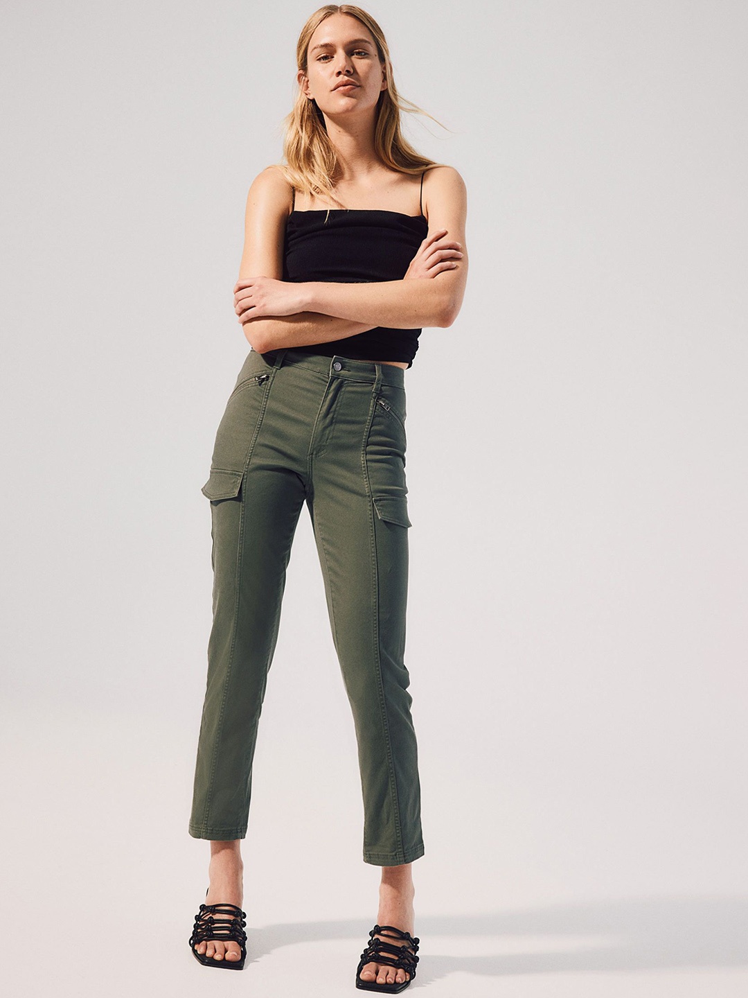 

H&M Slim Cargo Trousers, Green