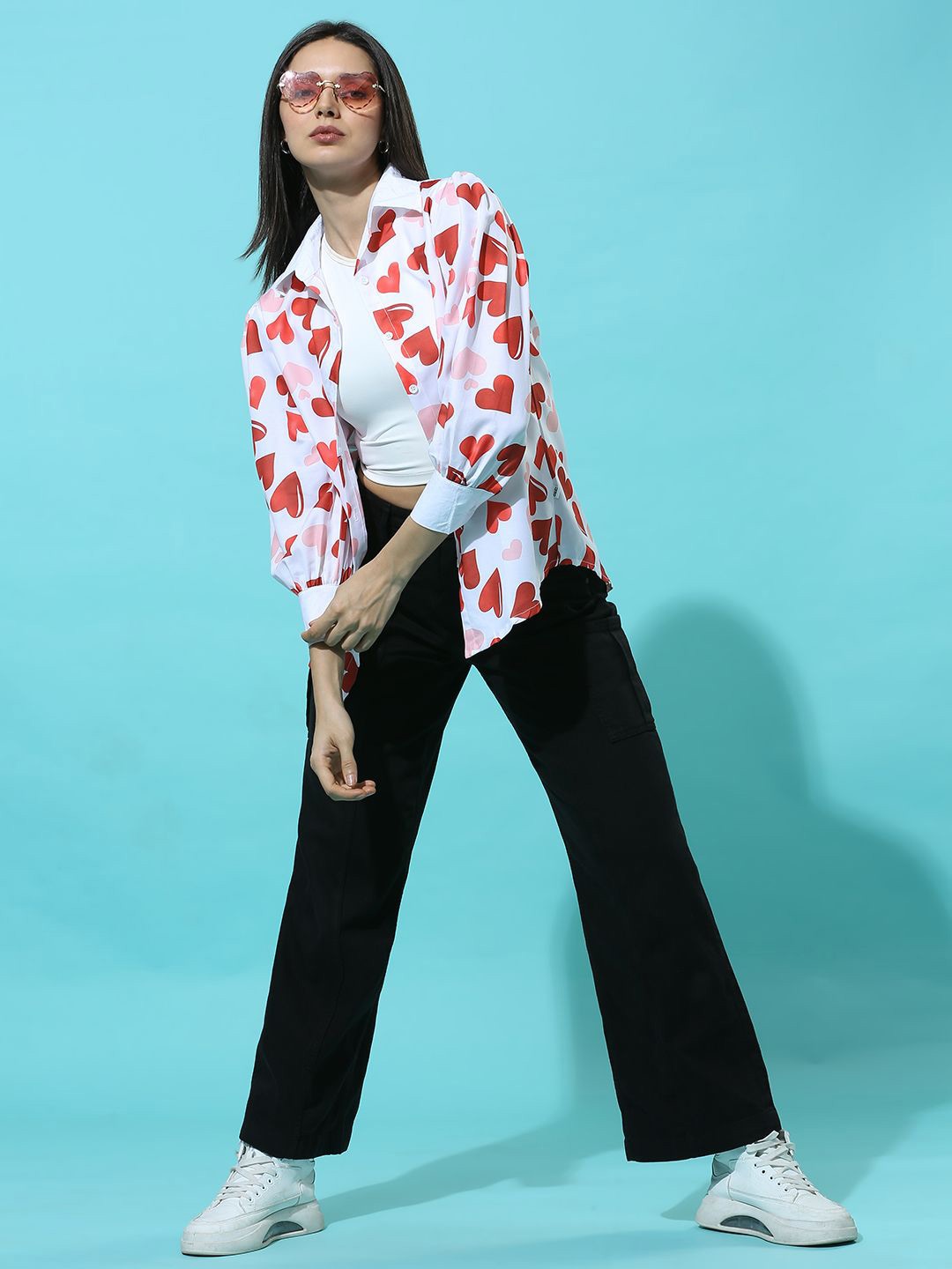 

HERE&NOW Women Shirt Collar Long Sleeves Top, White