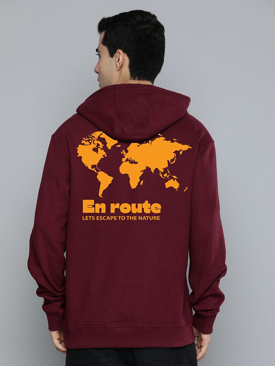 

R.Code by The Roadster Life Co. Men Cotton Typography Printed Hooded Sweatshirt, Burgundy