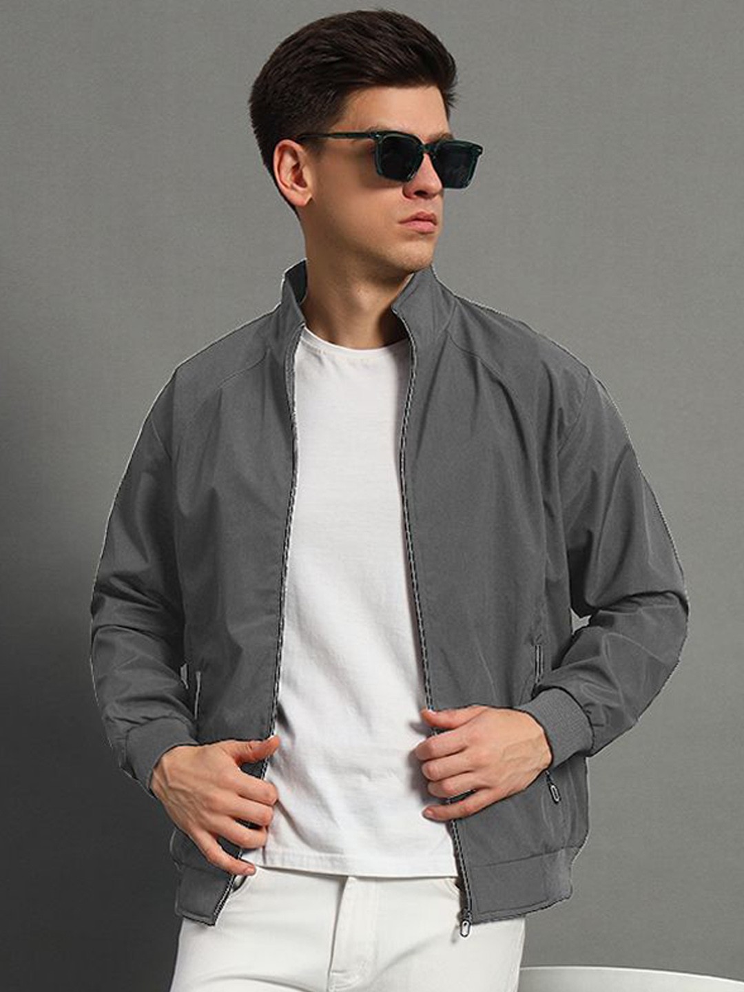 

GET GOLF Men Polyester Bomber Jacket, Grey