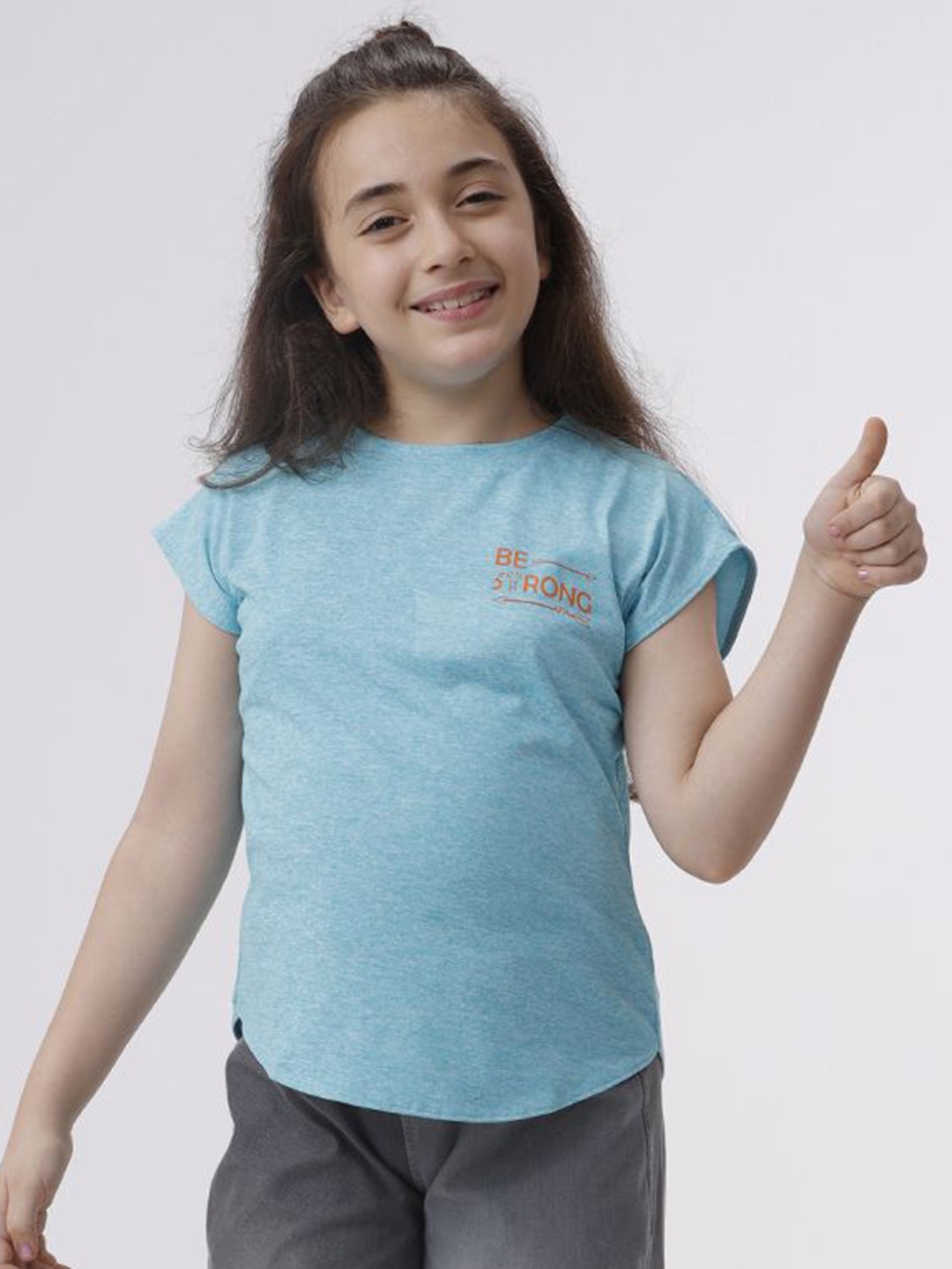 

UNDER FOURTEEN ONLY Girls Solid Round Neck T-shirt, Blue