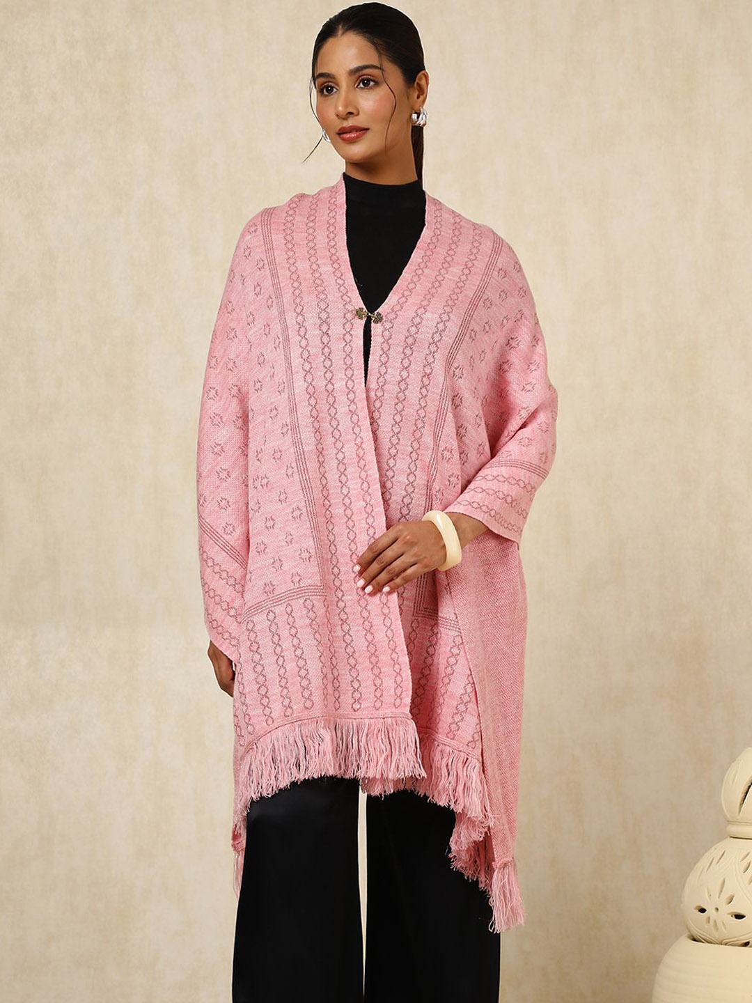 

Soch Women Geometric Woven Design Acrylic Shawl, Pink