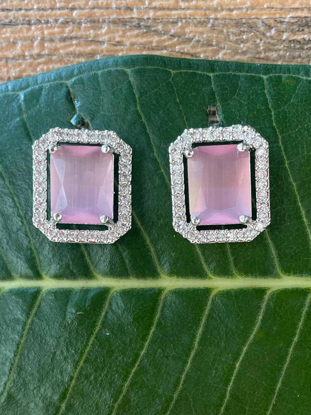 

MONI LIFESTYLE American Diamond Contemporary Studs, Pink