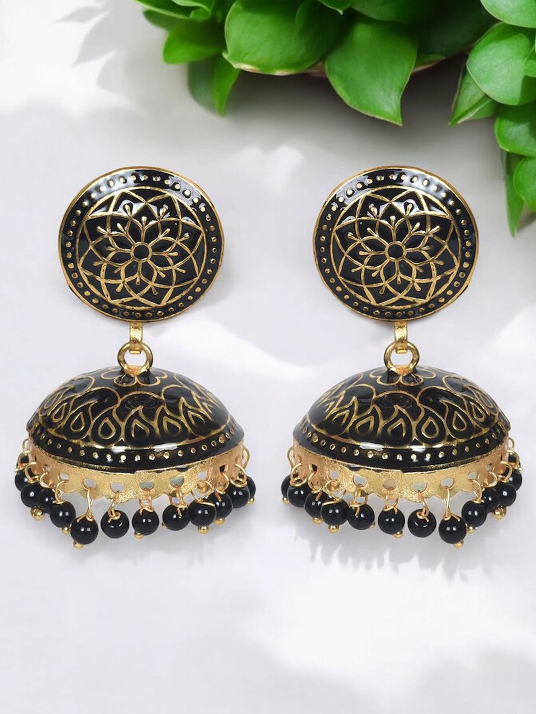 

Nilu's Collection Set Of 2 Brass-Plated Dome Shaped Jhumkas, Gold