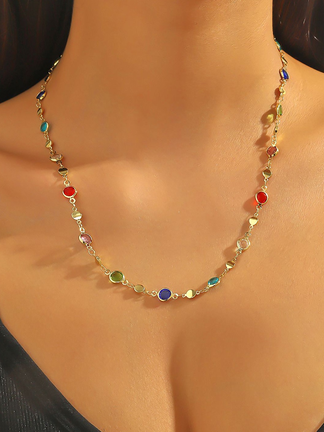 

StyleCast x Revolte Blue & Red Gold-Plated Artificial Beads Beaded Enamelled Chain