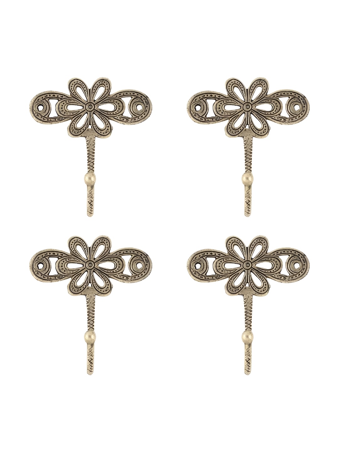 

IndianShelf Gold-Toned 4 Pieces Brass Flower Wall Hanger Hooks