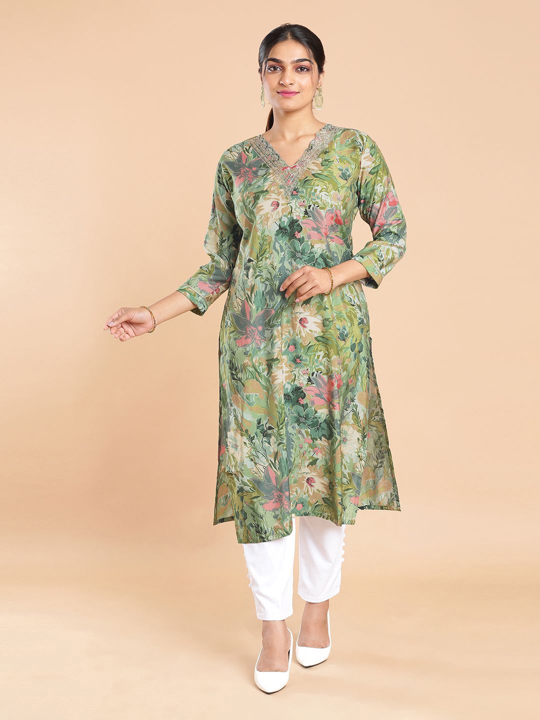 

Kalyan Silks Floral Printed Kurta, Green