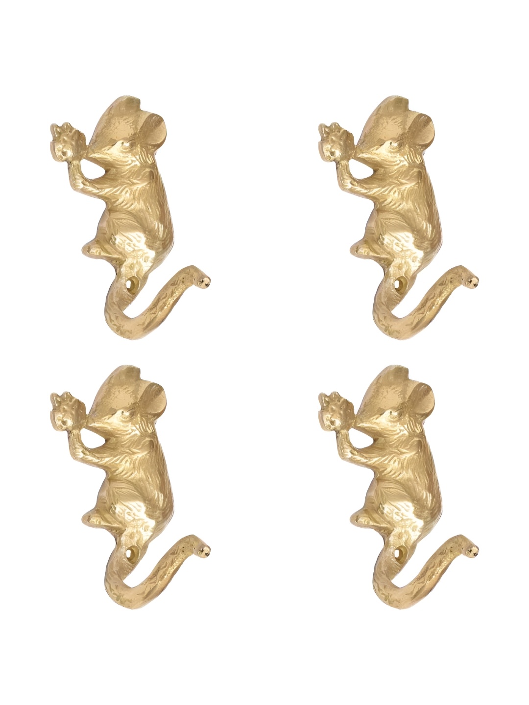 

IndianShelf Goldtoned 4 Pieces Brass Rat Wall Hooks, Gold